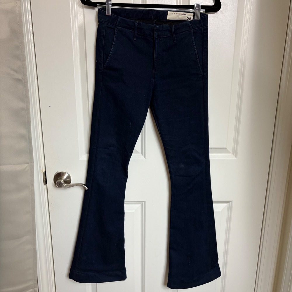Rag & Bone Jean Womens 25 Dark Wash Flare Leg Denim Trousers Indigo Blue